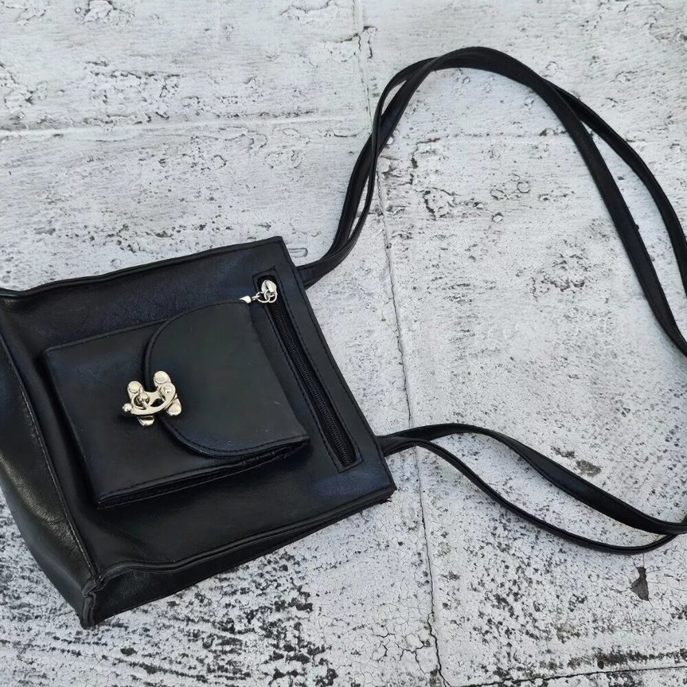 Women Crossbody Bag Black Shoulder Bag Faux Leather Vegan Bag
